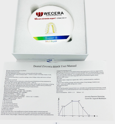 Super Translucent 3D Multilayer Zirconia Milling Ceramic Dental Block 1200 Mpa