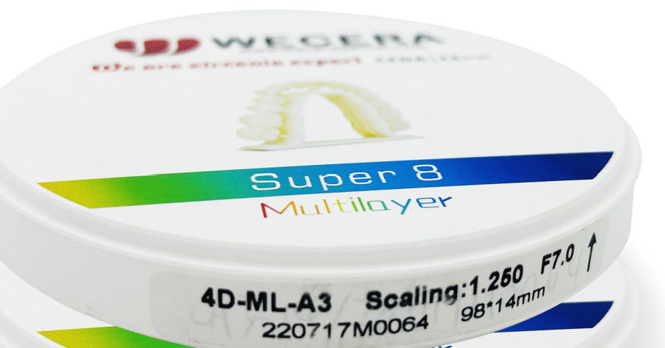 Translucency 57 Percent Multilayer Zirconia Disc Roland VHF VHF imes icore Compatible Machines Sintering Temperature 1500 Degree Dental Disc