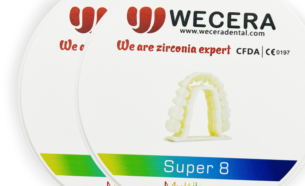 Pre shaded 8-Layer Zirconia Blocks for Amann Girrbach >1200 HV Hardness 6.0-6.3g/cm3 Density